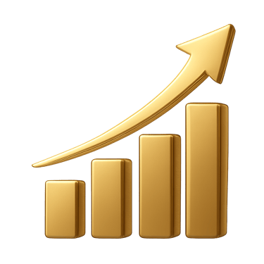 Gold bar chart with an upward arrow.