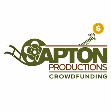 Apton Productions Crowdfunding logo featuring a film reel and a rising arrow toward a gold dollar coin.
