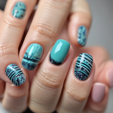 A happy customer showing off her beautifully designed nails.