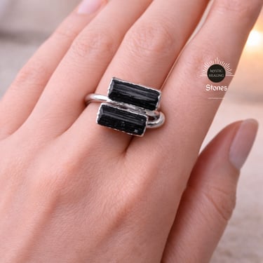 Black Tourmaline Swirl Crystal Rings