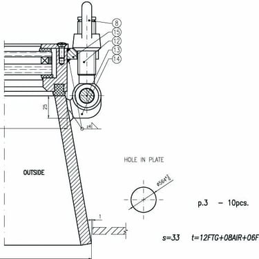Dessin technique grand hublot ouvrant acier et laiton 450 mm