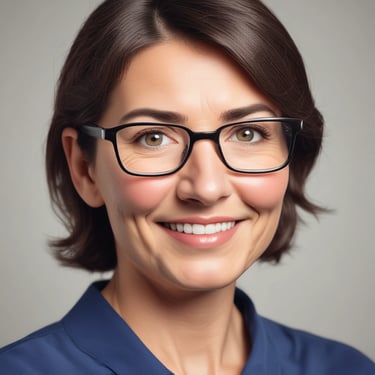A serene clinic room with soft violet accents and natural light filtering through sheer curtains.