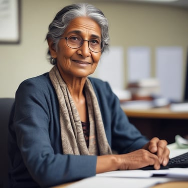 A serene clinic room with soft violet accents and natural light filtering through sheer curtains.
