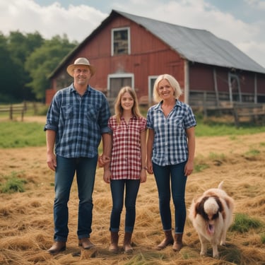 A happy family with their pets enjoying high-quality feed.