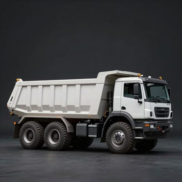 Clean profile of an articulated off-road dump truck, neutral high-contrast dark background.