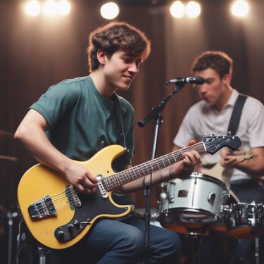 A smiling student holding a guitar during an outdoor lesson with Diane Fischer.