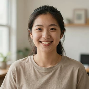 A warm portrait of a registered behavior technician smiling, soft natural light, warm neutral background.