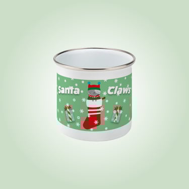 cat themed christmas mug with cat sat in xmas stocking