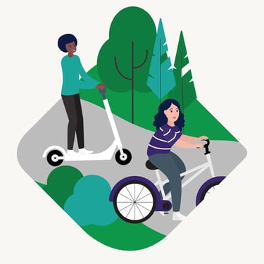 NHS Earth Day Campaign illustrations showing green travel