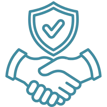 Crédibilité - Icône de deux mains qui se serrent avec un blason vérifié. 