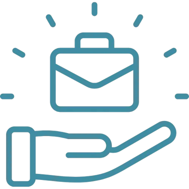 Professionnalisme - Icône d'une main tendue vers une sacoche pro.