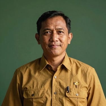 Portrait of an Indonesian Muslim financial administrator, trustworthy expression, warm studio light