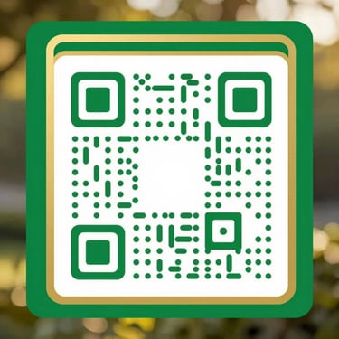 A crisp, clean vector graphic of a QRIS payment code on a white background, framed with elegant green and gold borders, highly legible