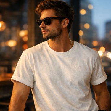 Model pria memakai kaos polos warna putih cotton combed