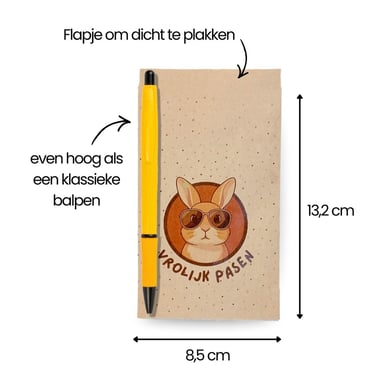 Vrolijk Pasen kraft geschenkzakje met grappige konijn-illustratie, 13,2 cm x 8,5 cm.