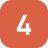 White number four icon on a rounded square orange background for counting or steps.