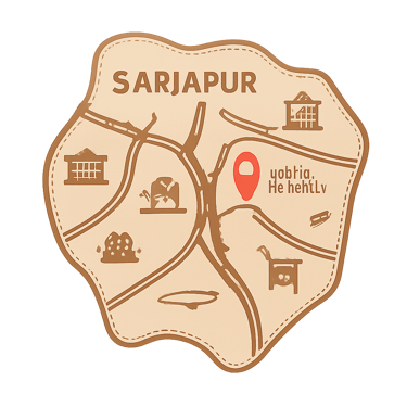 A stylized map graphic of the Sarjapur area showing landmarks and the location of Birla Evara.