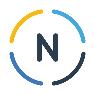 Nirmy circular logo featuring the letter N in blue and yellow