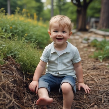 Young boy confidently walking in stylish pants on a city sidewalk.