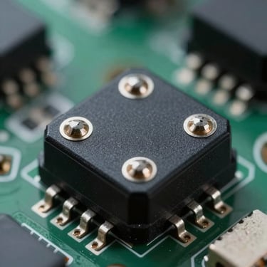 Close-up macro of clean solder joints on a black PCB relay shield, cool directional lighting, high-contrast details.