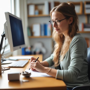 maestra trabajando en recursos educativos