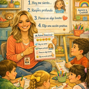 Maestra Ensenando Rutina Socioemocional con Curiosamente Creativa