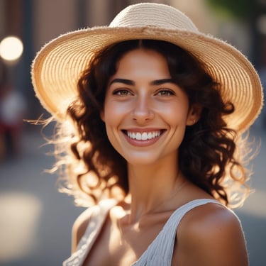 A serene portrait of a woman smiling gently, symbolizing trust and clarity.
