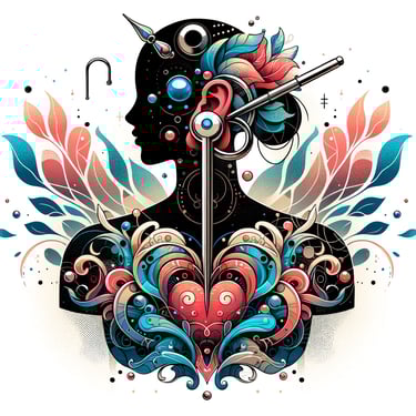 Illustratie van vrouw die passie van Tattoo en Piercing uitstraalt