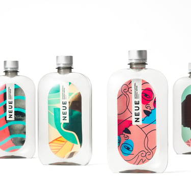White background photography for NEUE brand designer water bottles.