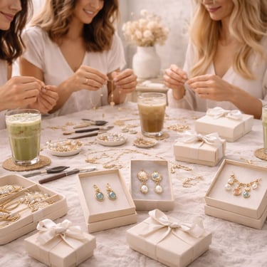 Mujeres en un taller artesanal de joyeria moderna creando sus propias joyas 