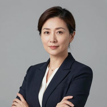 Professional studio portrait of a 40-year-old female engineer, neutral gray background, clean natural lighting, corporate headshot style, looking confident.