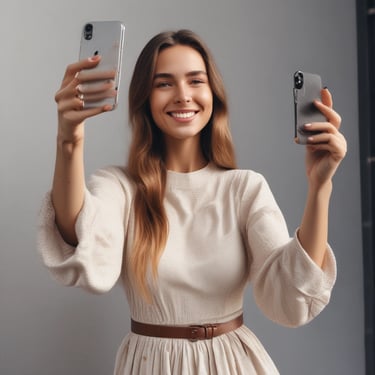 A happy customer wearing a stylish outfit from infinity penne, smiling outdoors.