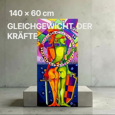 Abstraktes und figuratives Gemälde von Romeo Opincaru, lebendige Farben, Acryl auf Leinwand