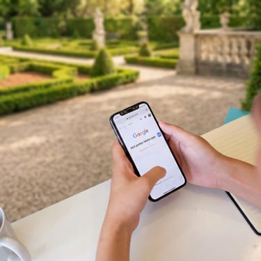 A person looking for a landscaper on their phone