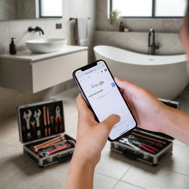 Person looking for a plumber on their phone