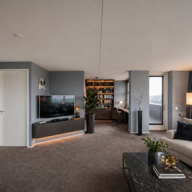 Project woonkamer met kleuradvies en rustige verfkleuren