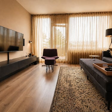 Woonkamer met zorgvuldig gekozen verfkleuren en tijdloze interieurstyling