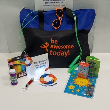 Day of Understanding Activity Summer Fun kit assembled for children at a local shelter.