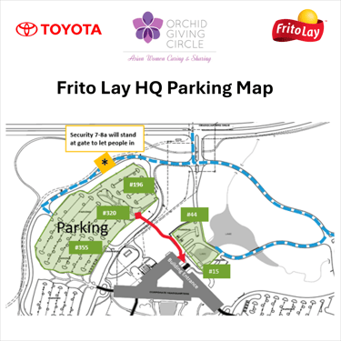 Parking and arrival map created to guide guests at a large-scale corporate event.