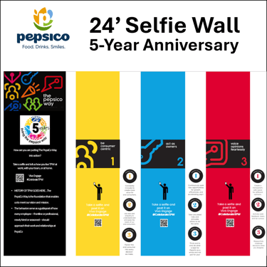 Mock-up of the 24-foot selfie wall installation designed for The PepsiCo Way 5-year anniversary.