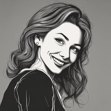 Portrait of a smiling woman in a cozy office setting.