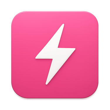 Pink square icon with a white lightning bolt.