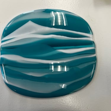 Fused glass aqua and white disc to be slumped