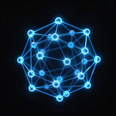 A close-up of a high-contrast generative vector wireframe, glowing electric blue lines forming a complex network node structure on an absolute black background, simulated neon ambient glow, macro perspective.