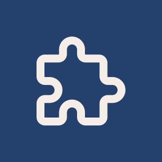 Minimalist white jigsaw puzzle piece icon isolated on a navy blue background.