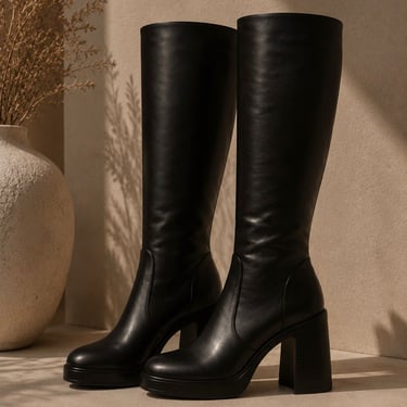 Pair of black knee high boots