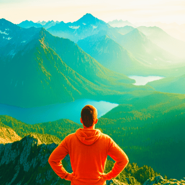 WolfsKraft 5er Paket Mann schaut auf Bergwelt