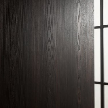 Texture of dark oiled oak wood grain, architectural studio light