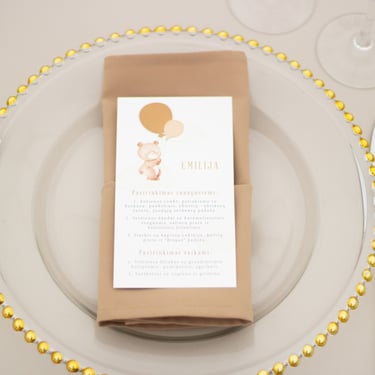 krikštynų dekoras su meškučiais desertai meniukas polėkštė auksas