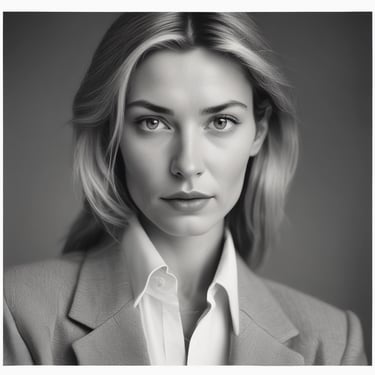 A confident woman standing firm with a strong posture and a determined gaze, illuminated by warm, dramatic lighting against a dark background.